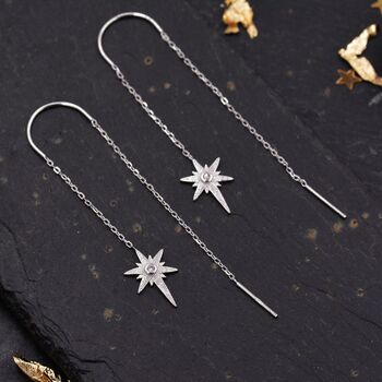 Starburst Star Ear Threader Earrings Sterling Silver, 7 of 12