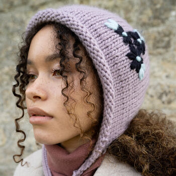 Forget Me Not Knitted Lilac Bonnet, 4 of 8