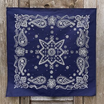 Navy Blue Sketchy Paisley Cotton Bandana, 3 of 4