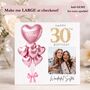 Sister 30th Birthday Card Personalised Photo Pink Balloon Glitter Effect Optional Gems Luxury Design, thumbnail 2 of 2