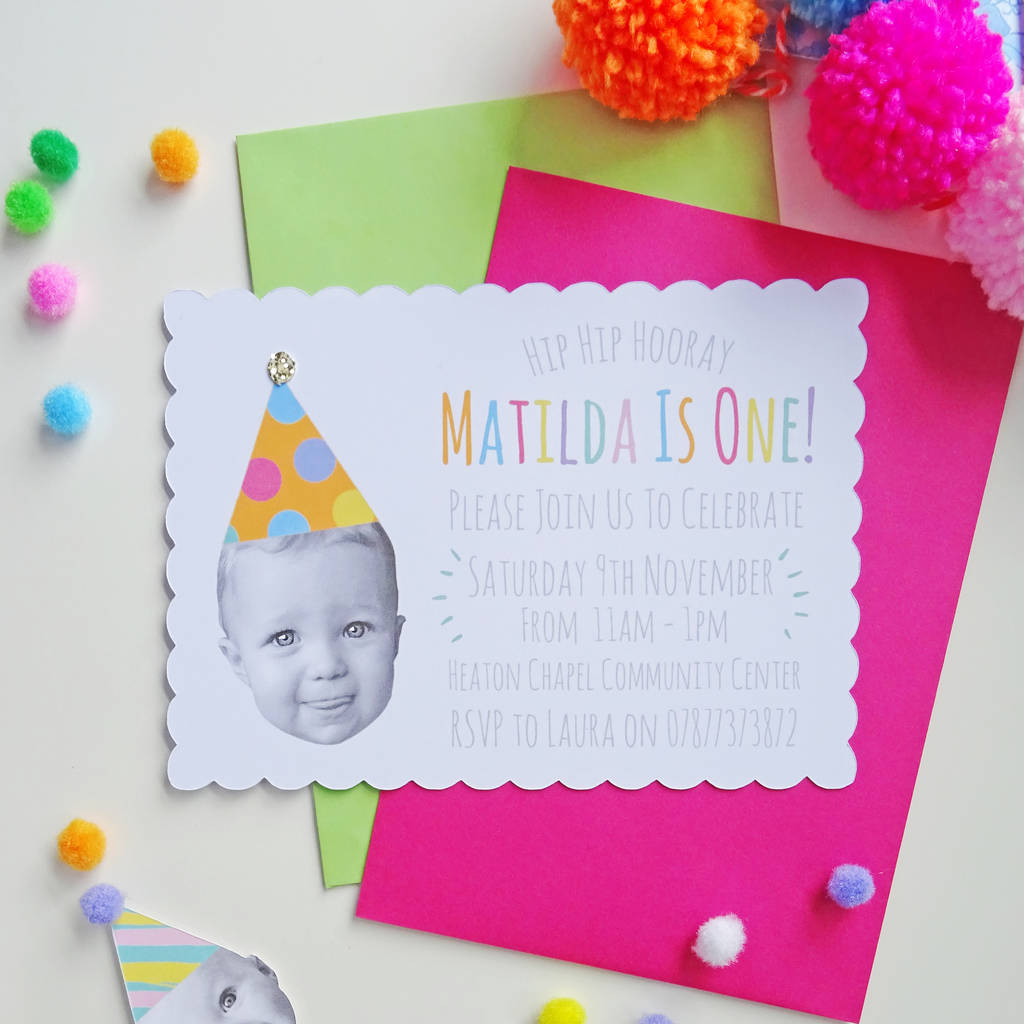 Set Of 12 Happy Head Personalised Party Invitations, 1 of 2