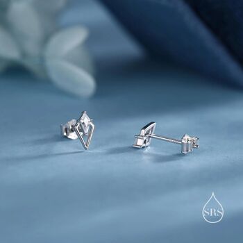 Sterling Silver Art Deco Inspired Tiny Rhombus Cz Stud Earrings, 6 of 12