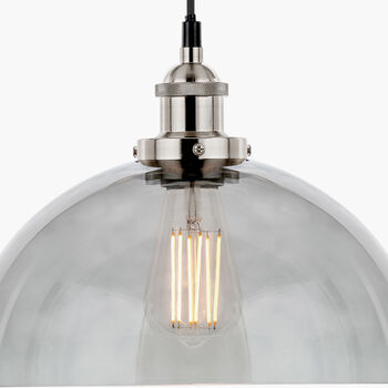 Silver Metal And Grey Glass Dome Pendant Ceiling Light, 7 of 8