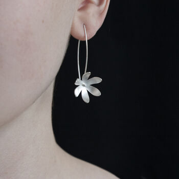 Silver Daisy Flower Earrings Side Facing, 3 of 3