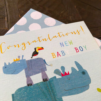 Gold Foiled Baby Boy Rhinos Card, 3 of 5