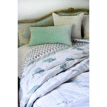 Mint Palm Tree Indian Block Printed Cotton Bed Quilt, 3 of 4