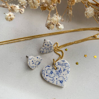 Delicate Blue Floral Heart Earring And Necklace Set, 5 of 7