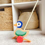 Wooden Push Along Toy Duck Traditional Toddler Toy, thumbnail 1 of 4
