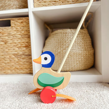 Wooden Push Along Toy Duck Traditional Toddler Toy, 3 of 6