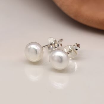 Sterling Silver White Freshwater Pearl Stud Earrings, 2 of 10