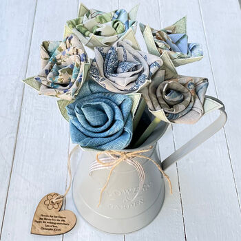 4th Anniversary Linen Roses Tulips Jug Vase Tag Option, 3 of 11