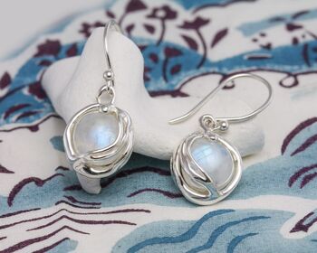 Handmade Silver Fiery Moonstone Drop Earrings, 4 of 9
