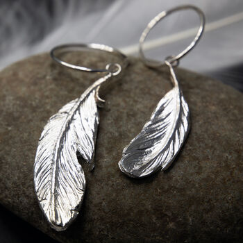 Asymmetrical Feather Sterling Silver Earrings, 4 of 5