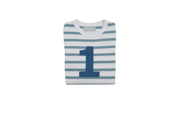 Ocean Blue + White Breton Striped Number/Age T Shirt, 2 of 6