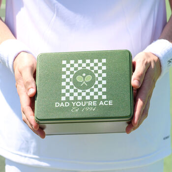 Personalised Checker Tennis Hip Flask And Balls Tin Gift For Dad, 2 of 5