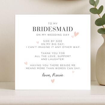 For My Bridesmaid On My Wedding Day Card From Bride, 6 of 8
