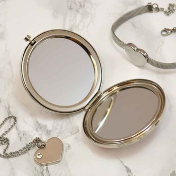 Engraved Compact Mirror Hearts Design, 3 of 4