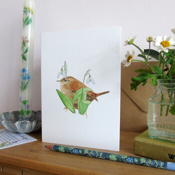 Wren And Snowdrops Greetings Card, 3 of 6