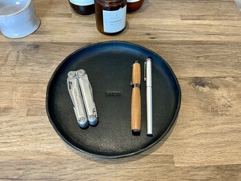 Personalised Black Round Leather Accessories Tray, 3 of 6