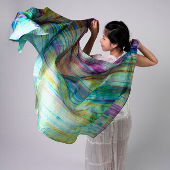 100% Mulberry Silk Scarf, Rainbow Colour In Gift Box, 12 of 12