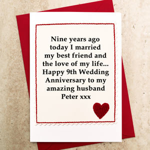 Personalised 9th Wedding Anniversary Card By Jenny Arnott Cards Personalised 9th Wedding Anniversary Card By Jenny Arnott Cards Gifts Notonthehighstreet