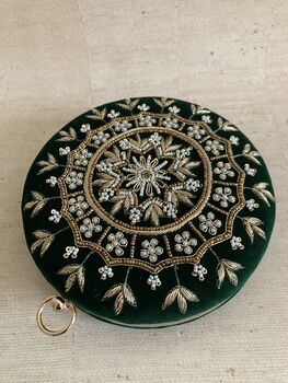 Emerald Green Handcrafted Velvet Bangle Clutch Bag, 3 of 7