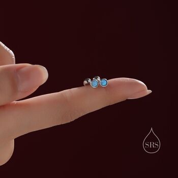 Tiny Blue Opal Screw Back Earrings In Sterling Silver, 4 of 10