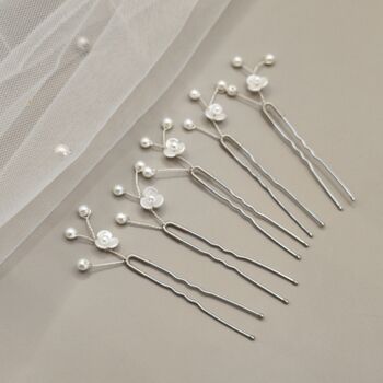Set Of Five Pearl Flower Bridal Hair Pins, 12 of 12