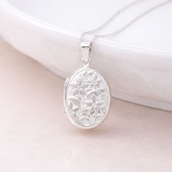 Personalised Sterling Silver Forget Me Not Flower Photo Locket Necklace, 2 of 11
