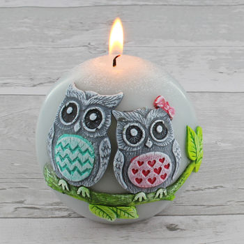 Owl Figure, Owls Couple Ball, Pillar, Tea Light Candles, 7 of 10