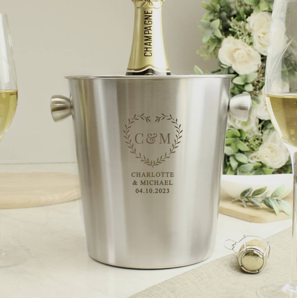 Personalised Botanical Heart Stainless Steel Ice Bucket, 1 of 4