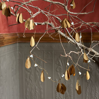 Mistletoe Garland With Antiqued Brass Leaves, 5 of 5