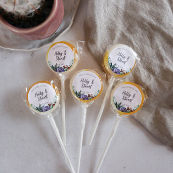 Personalised Succulent Themed Wedding Favour Lollipops, 3 of 5