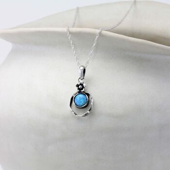 Sterling Silver Blue Fire Opal Pendant, 2 of 6