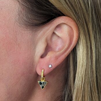 'The Triangle' Dalmatian Jasper Gold Plated Earrings, 3 of 6