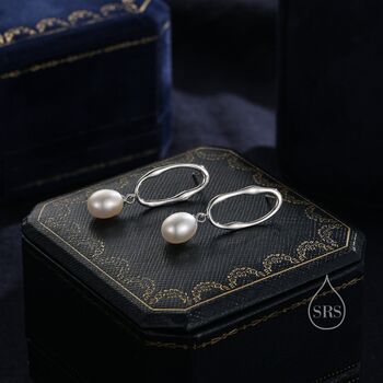 Irregular Hoop Drop Stud Earrings With Pearls, 3 of 9