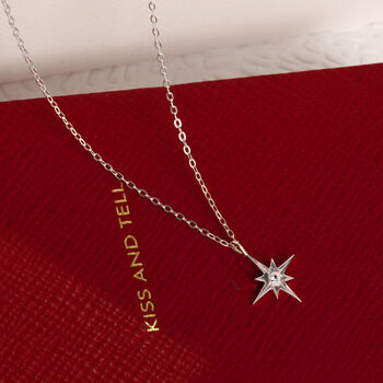 White Topaz North Star Charm Necklace In Silver Or Gold, 4 of 7