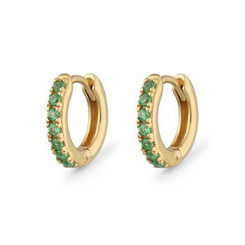 Huggie Hoop Earrings With Green Stones, 6 of 7