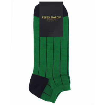 Pin Stripe Green And Oxford Stripe Men's Trainer Socks, 5 of 9