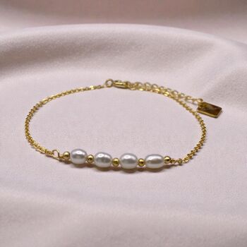 14k Gold Plated Freshwater Rice Pearl Charm Bracelet, 6 of 6