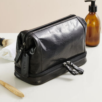 Personalised Leather Wash Bag With Bottom Zip Pocket, 3 of 4