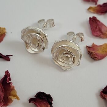 Sterling Silver Rose Ear Studs, 2 of 9