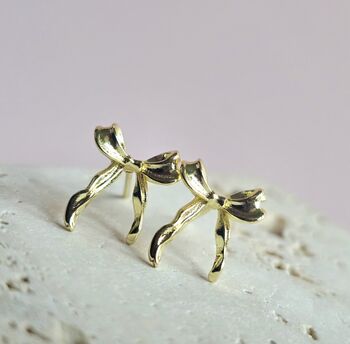 Sculpted Ribbon Bow Stud Earrings, 2 of 3