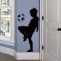 Black And White Silhouette Boy Kicking Football, thumbnail 3 of 4