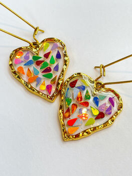 Disco Heart Earrings With Gold Sparkles, 3 of 11