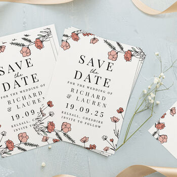 Personalised Wedding Invites 'Save The Date' Pink Floral Set Of 36, 3 of 5