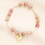 Pink Heart Charm Beaded Bracelet In Gold Plating, thumbnail 1 of 2