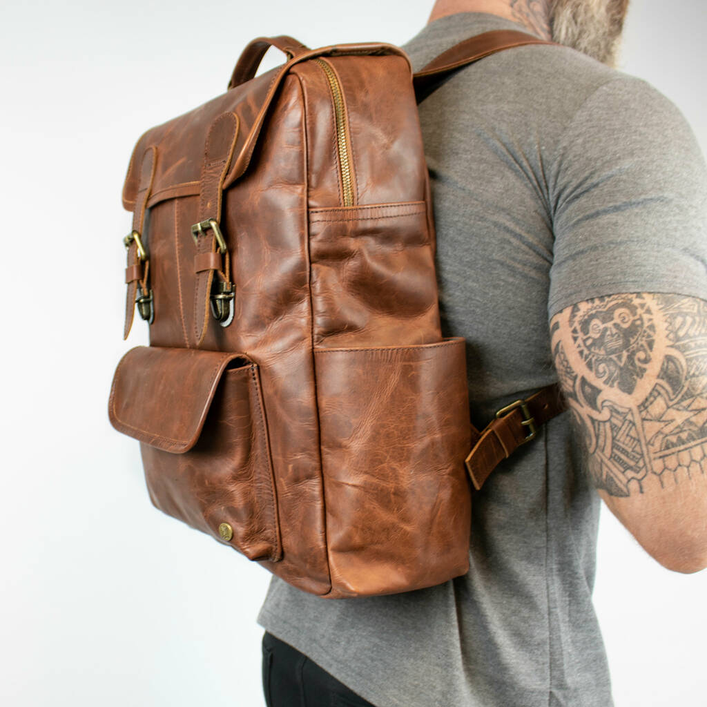 16 Inch Macbook Backpack In Distressed Brown Leather, 1 of 10