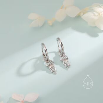 Sterling Silver Jellyfish Dangle Hoop Earrings, 2 of 10