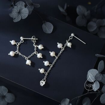 Sterling Silver Genuine Pearl And Chain Jacket Earrings In Sterling Silver, 4 of 11